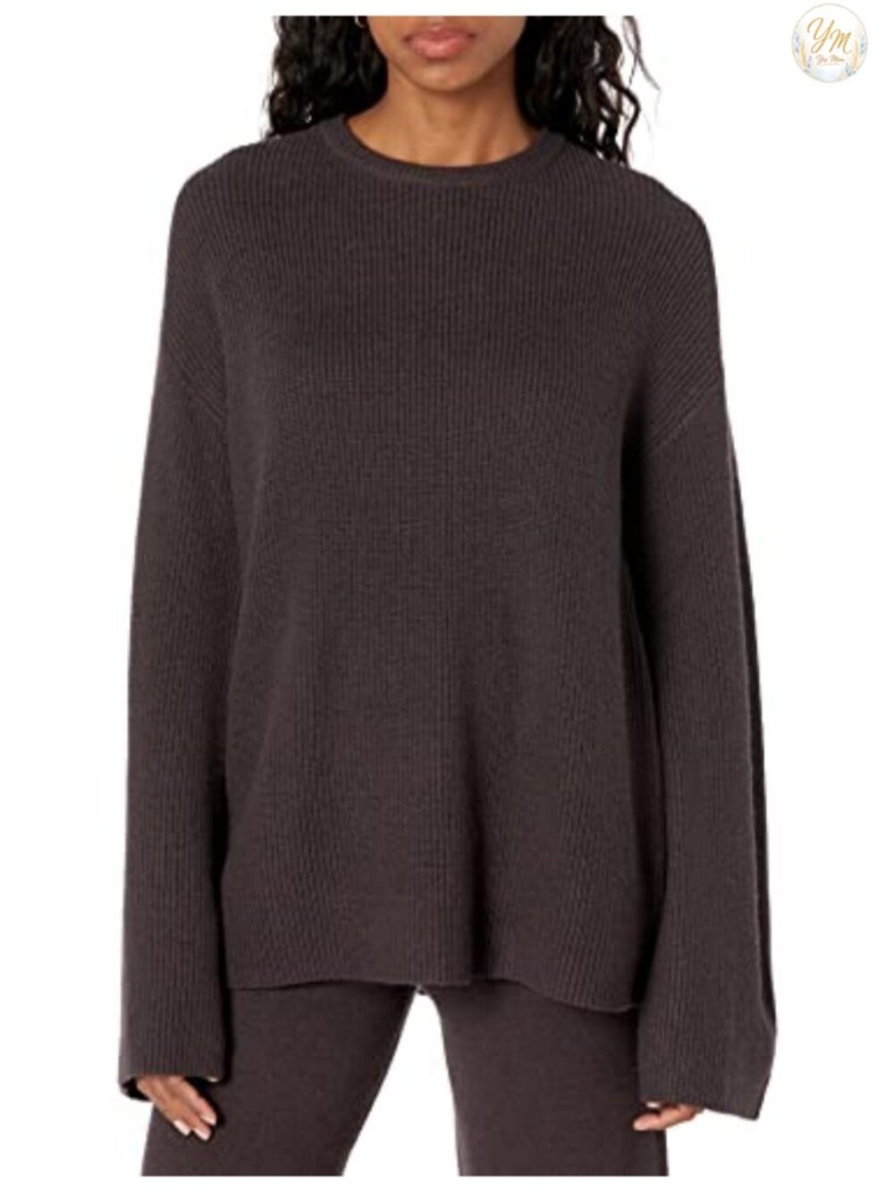 Women's Crew-Neck Back-Slit Ribbed Knit Pullover Sweater Lightweight
